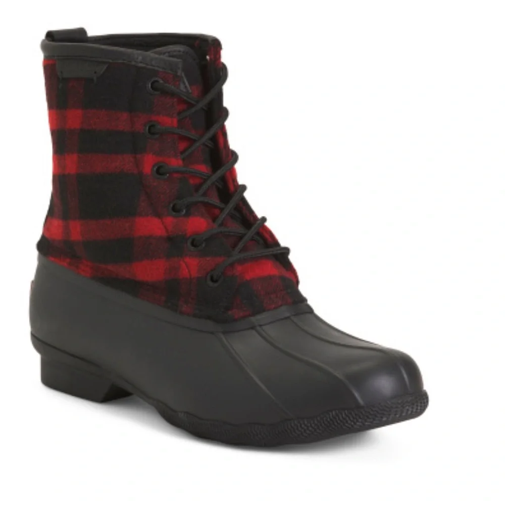 SPERRY Men's Wool Buffalo Plaid Duck Boots - Red & Black - New In Box - Reemoly